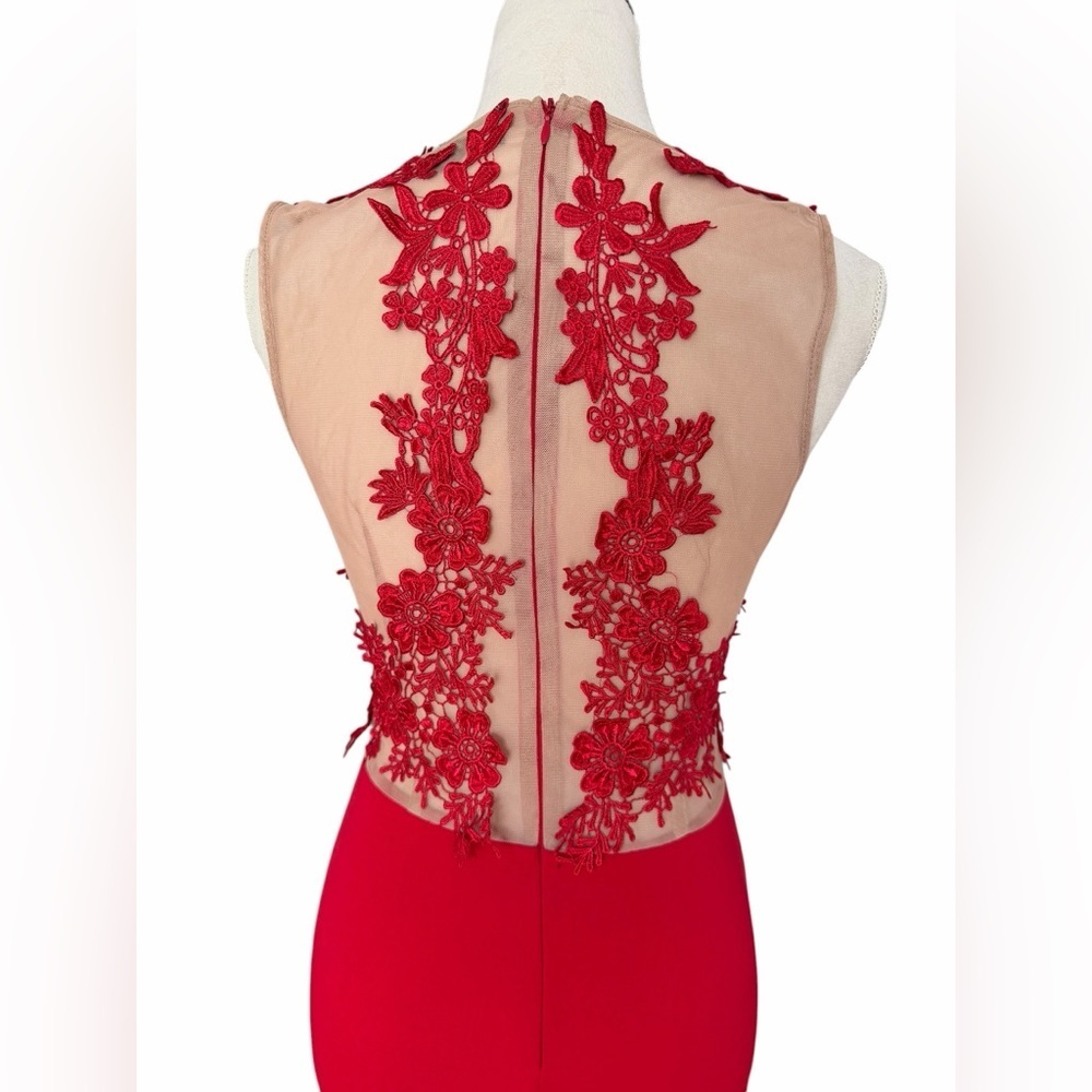AKIRA Red Embellishment Floral Lace Event Dress - Picture 4 of 6